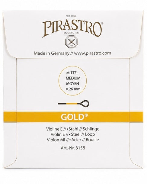Pirastro Gold Violin E String – Wondertone – Loop End – Medium Gauge 0.26mm – Handmade in Germany