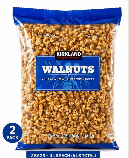 Kirkland Signature Raw Walnuts 3 lb (48 oz) Bag – 2 Pack | Premium Shelled Walnut Halves & Pieces | Unsalted, Bulk Healthy Snack
