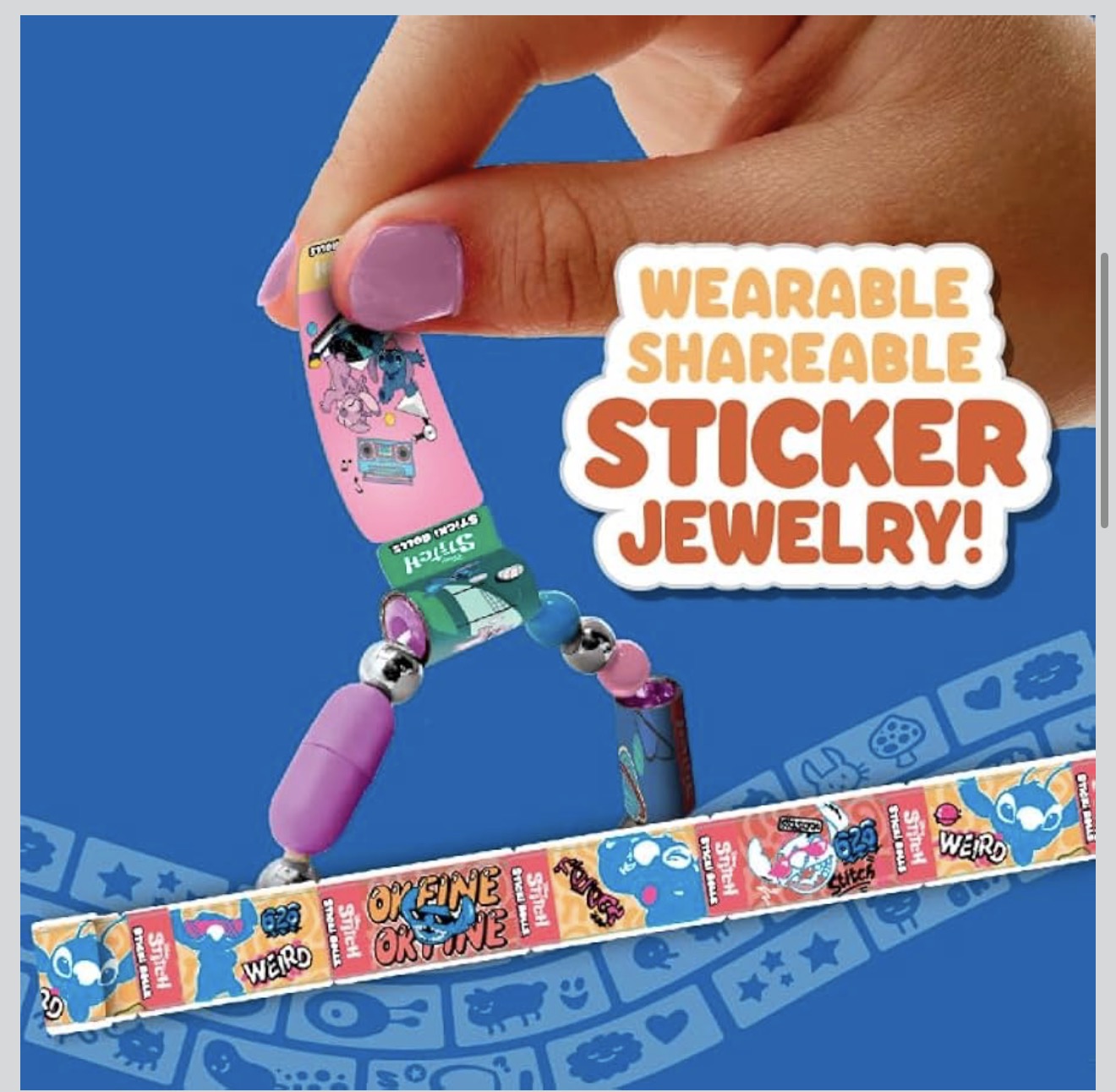 Disney Stitch Sticki Rolls Wearable Sticker Bracelet – 50 Stickers Inside | Kids Collectible Toy