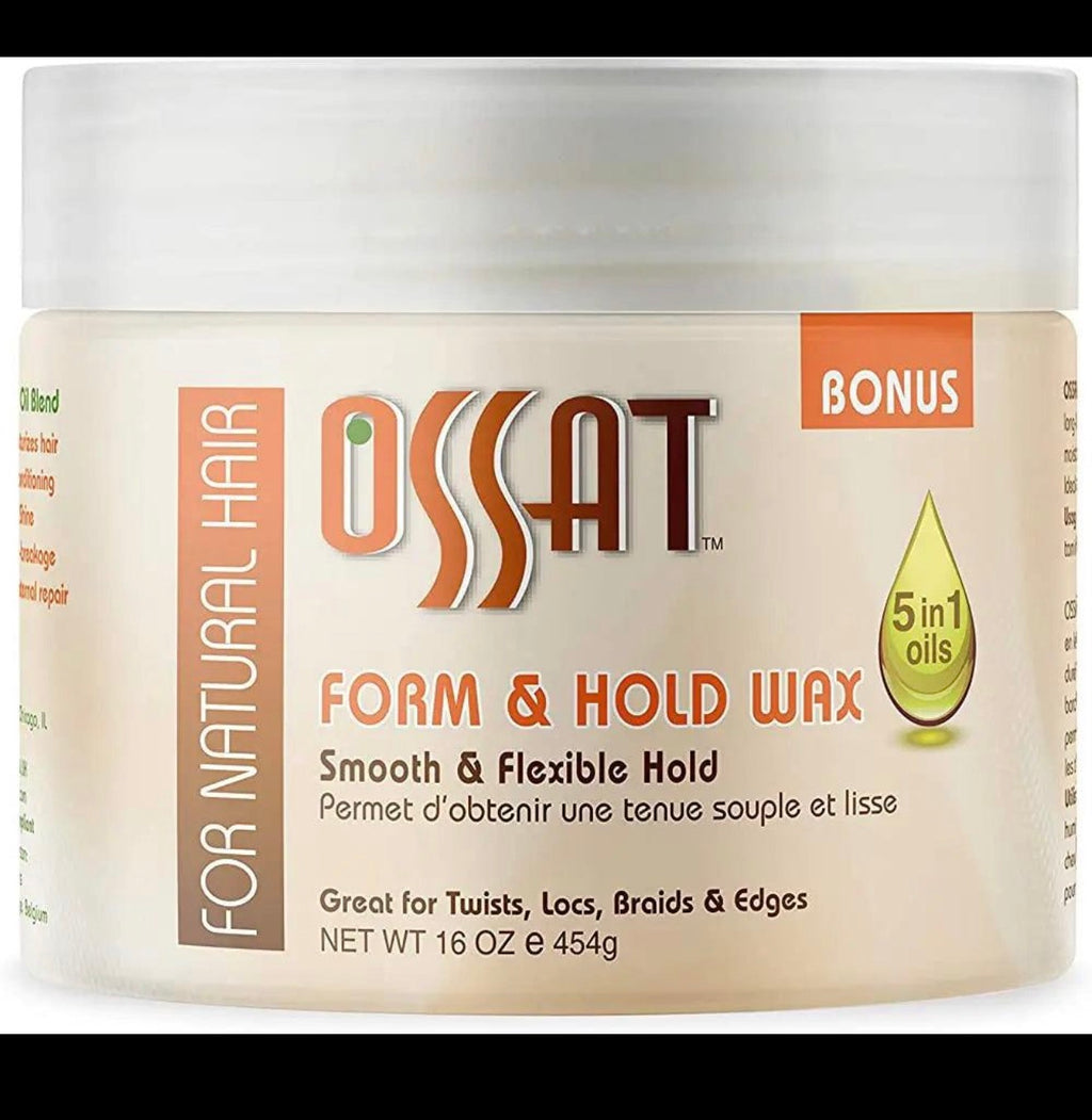 OSSAT Form & Hold Hair Wax 16oz For Twists Braids Locs Edges 5-in-1 Oils