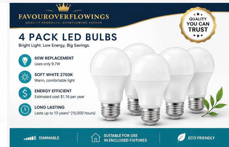 EcoSmart LED Light Bulbs 4 Pack – 60W Replacement, Soft White, A19, Dimmable, 800 Lumens