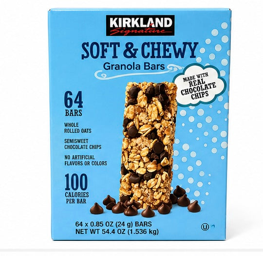 Kirkland Signature Soft & Chewy Granola Bars – Chocolate Chip (64 Pack)