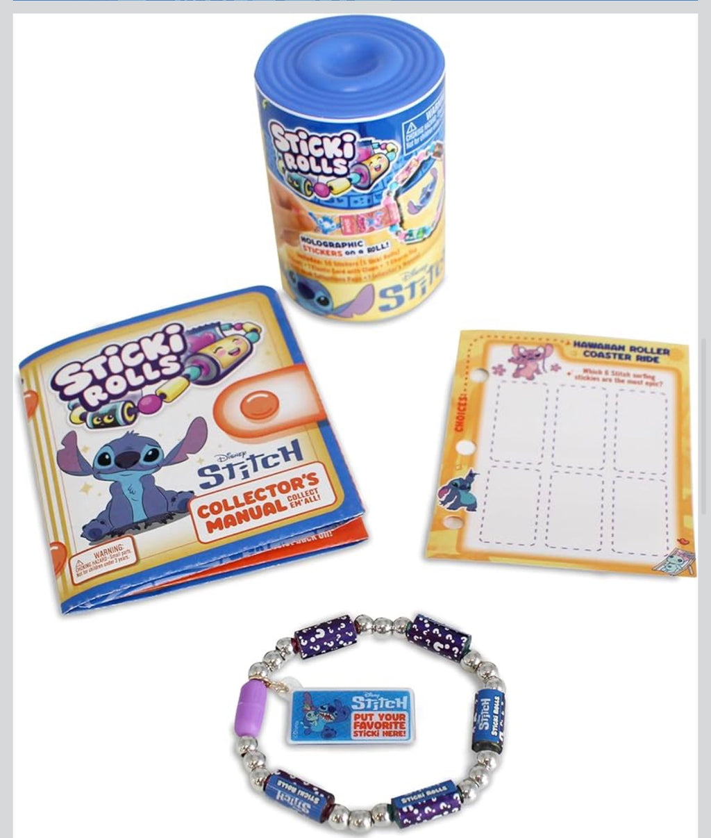 Disney Stitch Sticki Rolls Wearable Sticker Bracelet – 50 Stickers Inside | Kids Collectible Toy