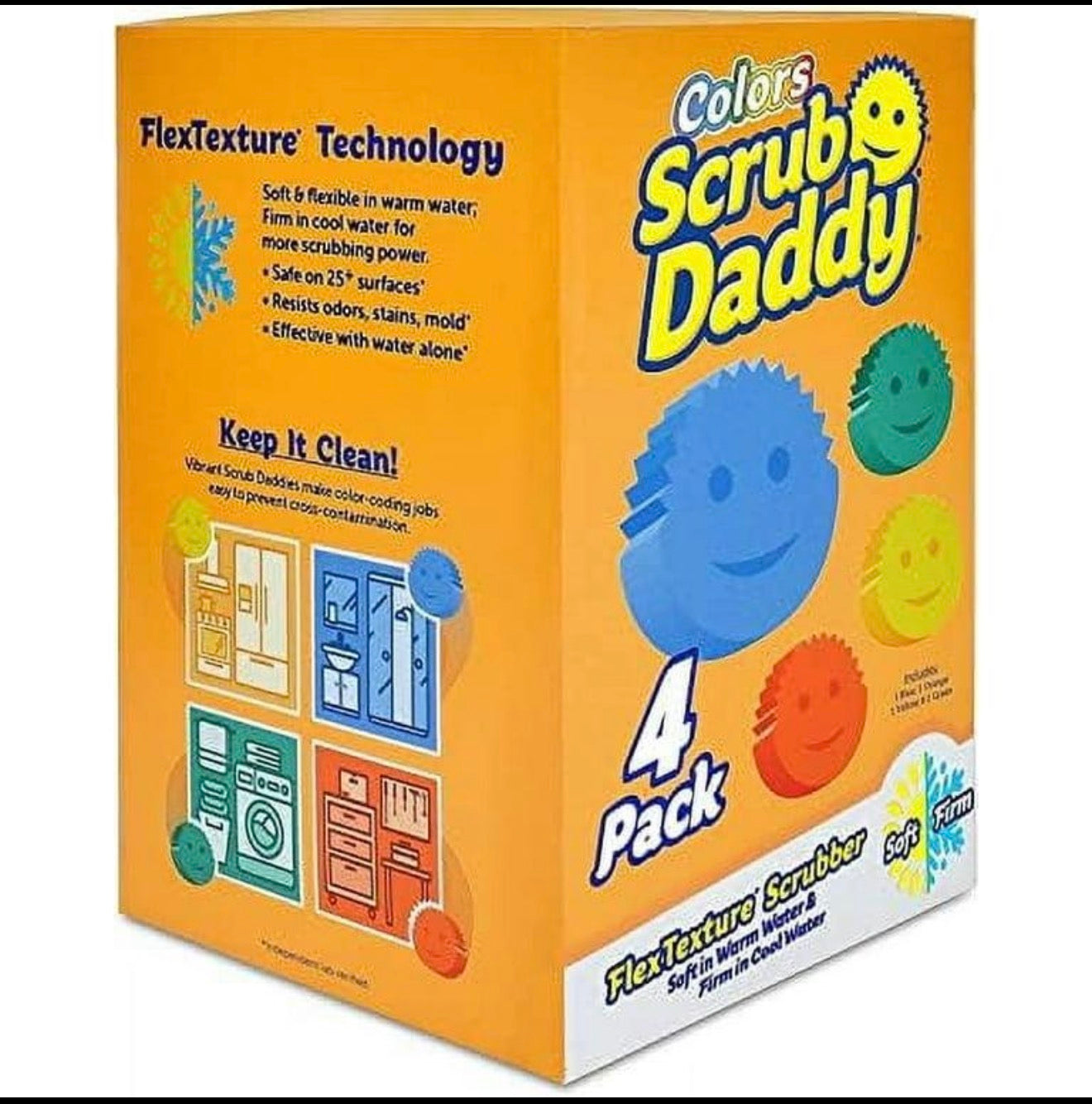 Scrub Daddy Sponge Daddy 4 Pack Scratch Free Multi Color Sponges New