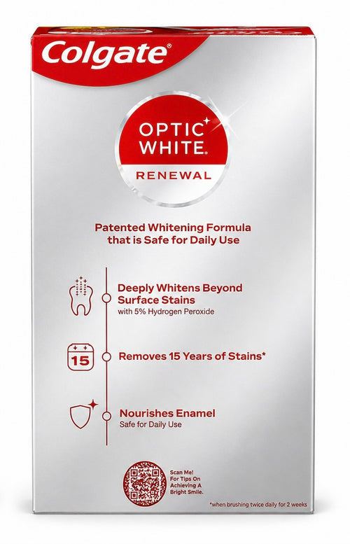 Colgate Optic White Renewal Toothpaste 2-Pack – Enamel Safe Whitening | 5% Hydrogen Peroxide