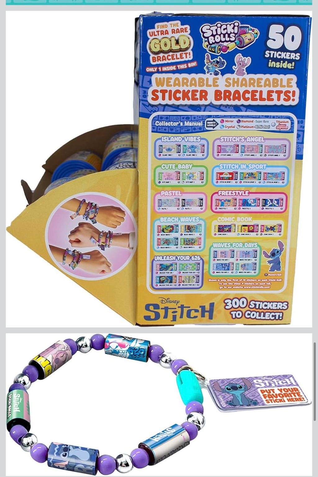 Disney Stitch Sticki Rolls Wearable Sticker Bracelet – 50 Stickers Inside | Kids Collectible Toy