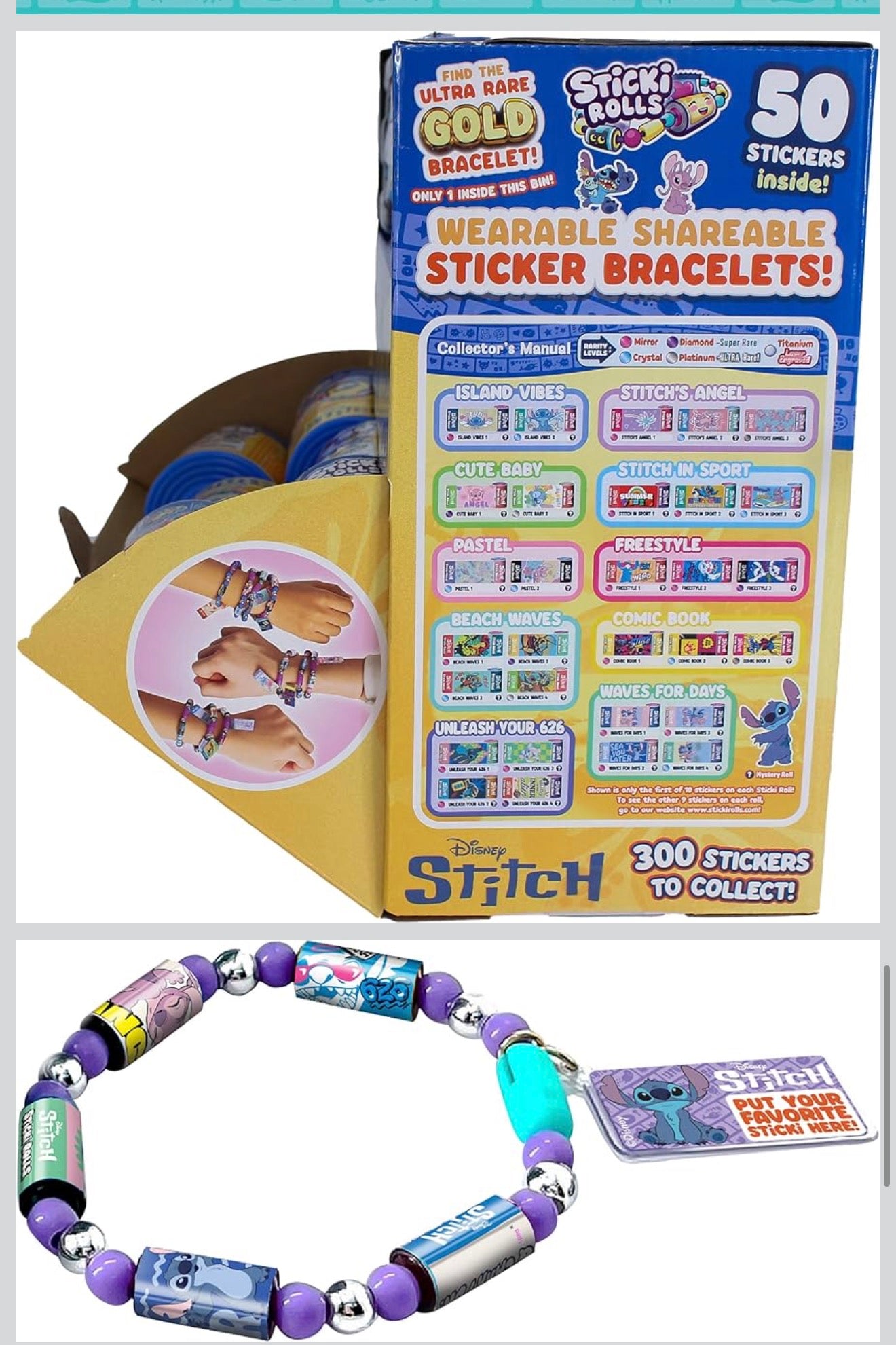 Disney Stitch Sticki Rolls Wearable Sticker Bracelet – 50 Stickers Inside | Kids Collectible Toy
