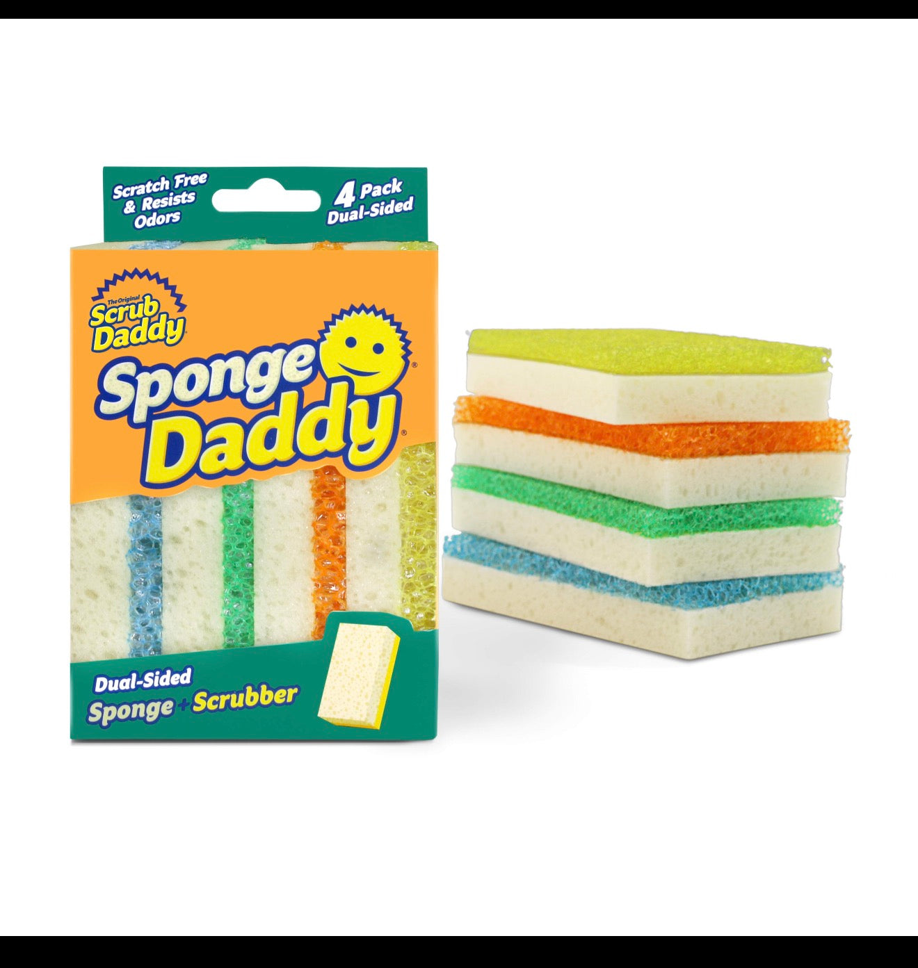 Scrub Daddy Sponge Daddy 4 Pack Scratch Free Multi Color Sponges New