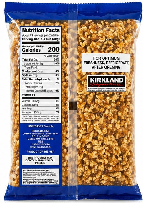 Kirkland Signature Raw Walnuts 3 lb (48 oz) Bag – 2 Pack | Premium Shelled Walnut Halves & Pieces | Unsalted, Bulk Healthy Snack